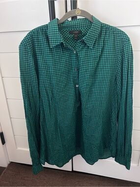 J. Crew Green and Black Gingham Button-Down Shirt Women’s Size 12
